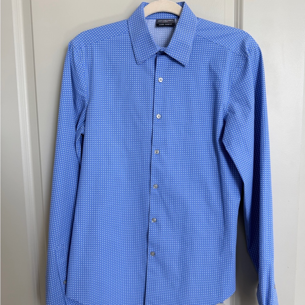 Van Heusen Button Down Blue Patterned Shirt Size Small